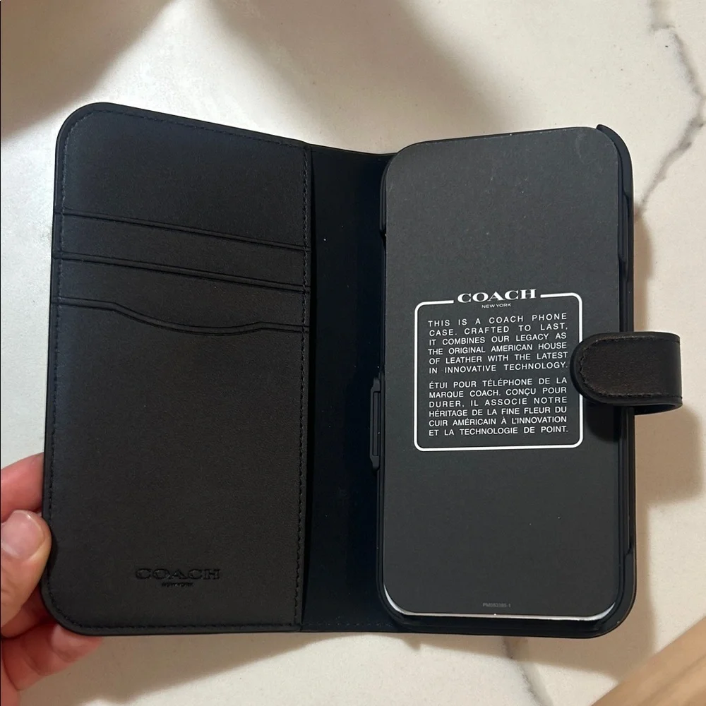 Coach Textured Black Folio Case for iPhone 15 - Picture 3 of 3